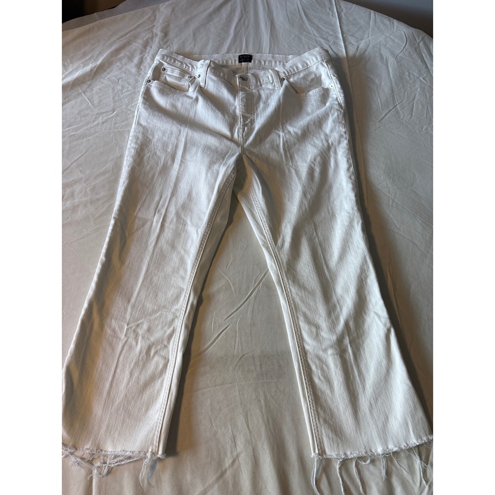 J.Crew High-Rise Crop Flare Jeans Womens 35 White Excellent Raw‎ Hem Stretch